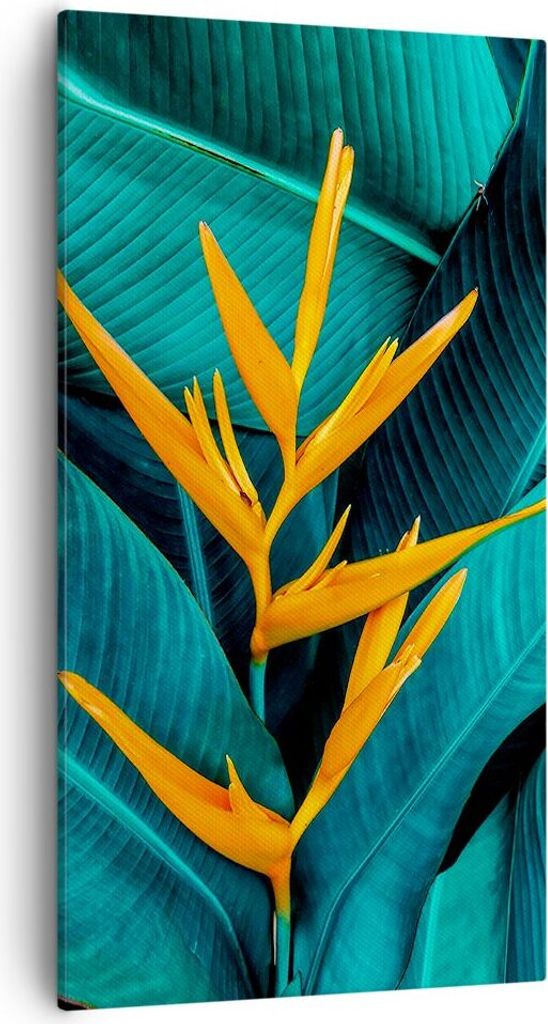 Bild auf Leinwand - Leinwandbild - Einteilig - Blumen Tropen Blätter - 55x100cm - Wand Bild - Wanddeko - Wandbilder - Leinwanddruck - Bilder - Wan...