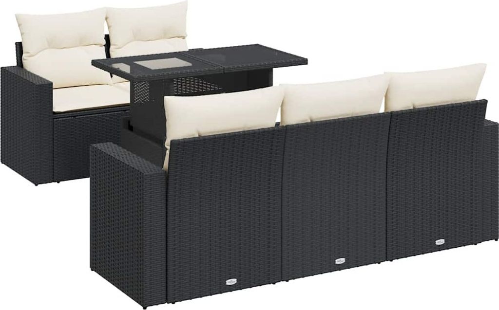 vidaXL 6-tlg. Garten-Sofagarnitur mit Kissen Schwarz Poly Rattan
