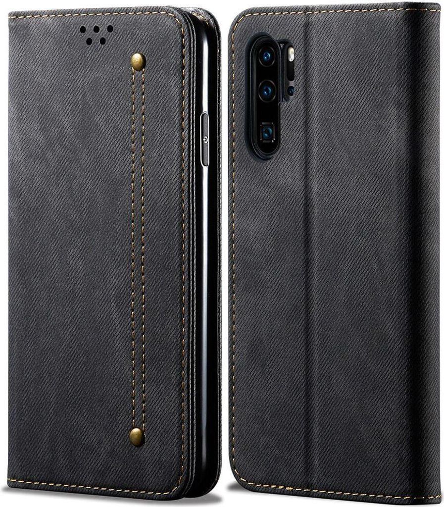 Huawei P30 Pro Hülle, LaimTop Denim Leder Brieftasche Magnetverschluss Flip Bookstyle Schutzhülle mit Standfunktion für Huawei P30 Pro Schwarz
