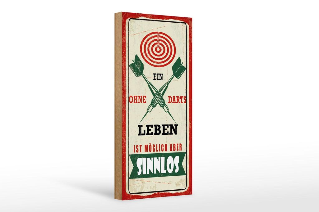 Holzschild Ein Leben ohne Darts ist möglich aber Sinnlos, 27x10 cm, Holzschilder Spruch Sport Hobby