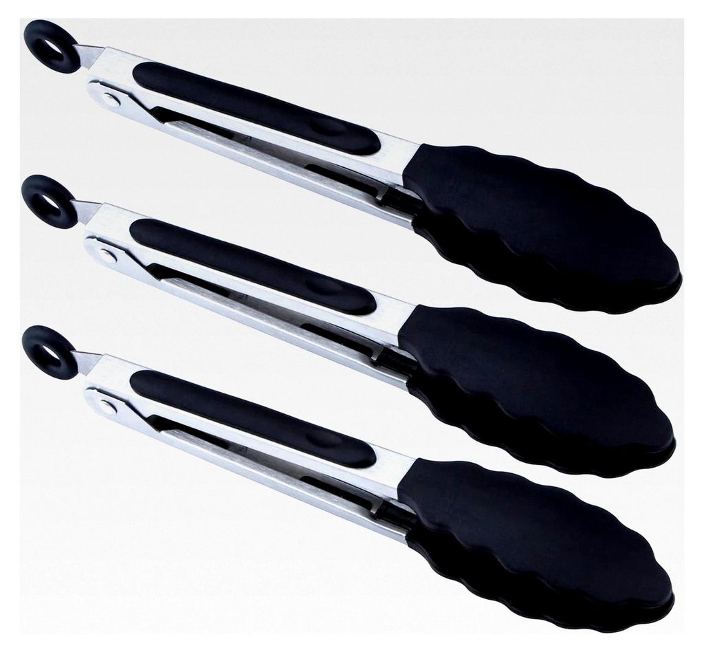 Mini-Servierzange, Silikon Küchenzange, 17,8 cm, Schwarz, 3 Stück