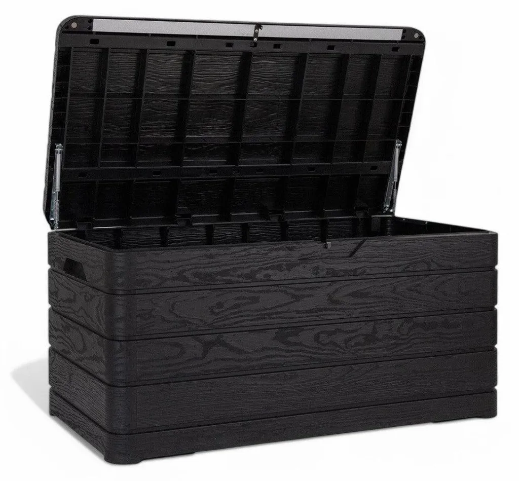 Coffre d'extérieur étanche 500L anthracite verrouillable aspect bois