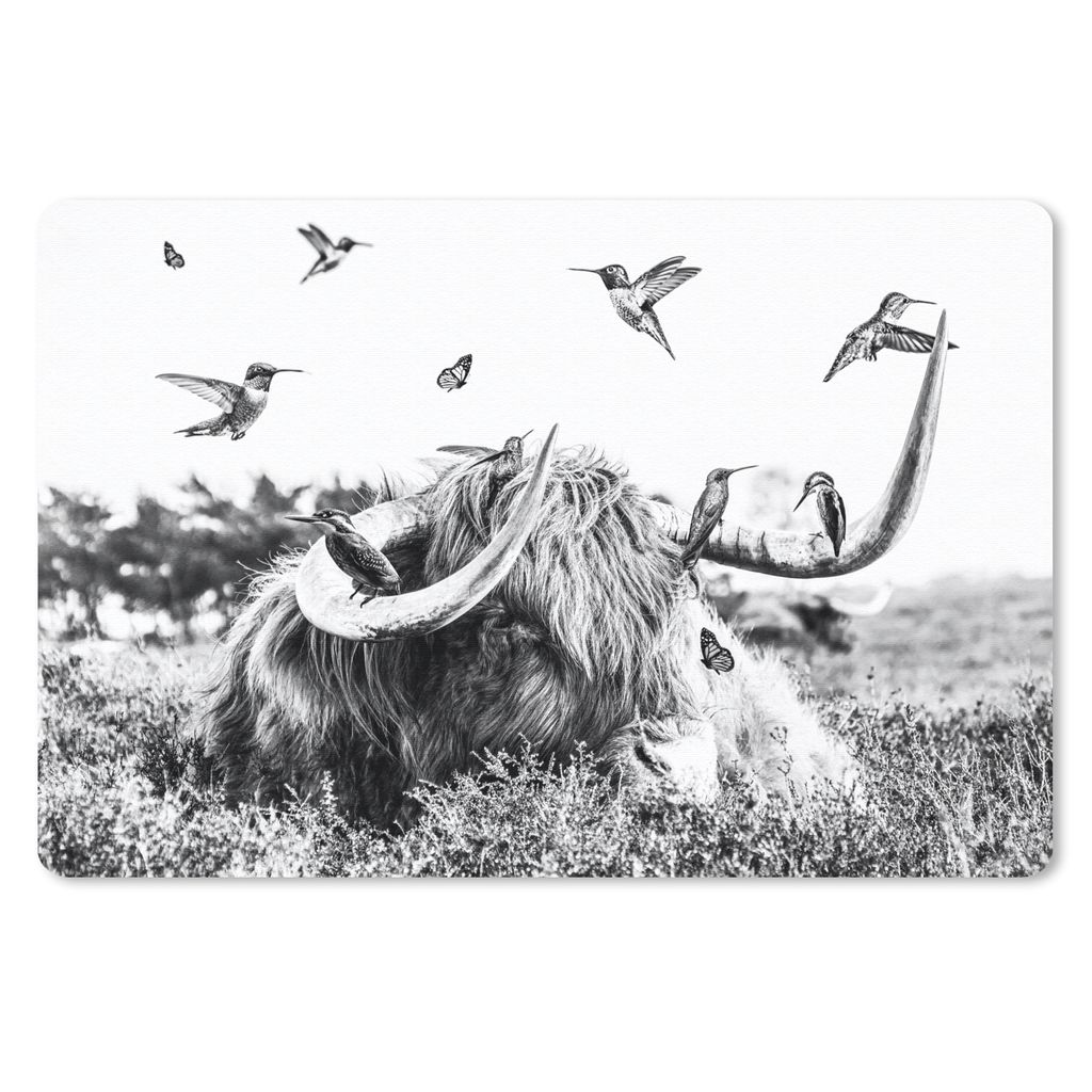 MuchoWow Mauspad Mousepad Schottischer Highlander - Vogel - Schwarz - Weiß 27x18 cm - Mousepads - Maus Mat - Pad - Mausunterlage - Büroartikel ...