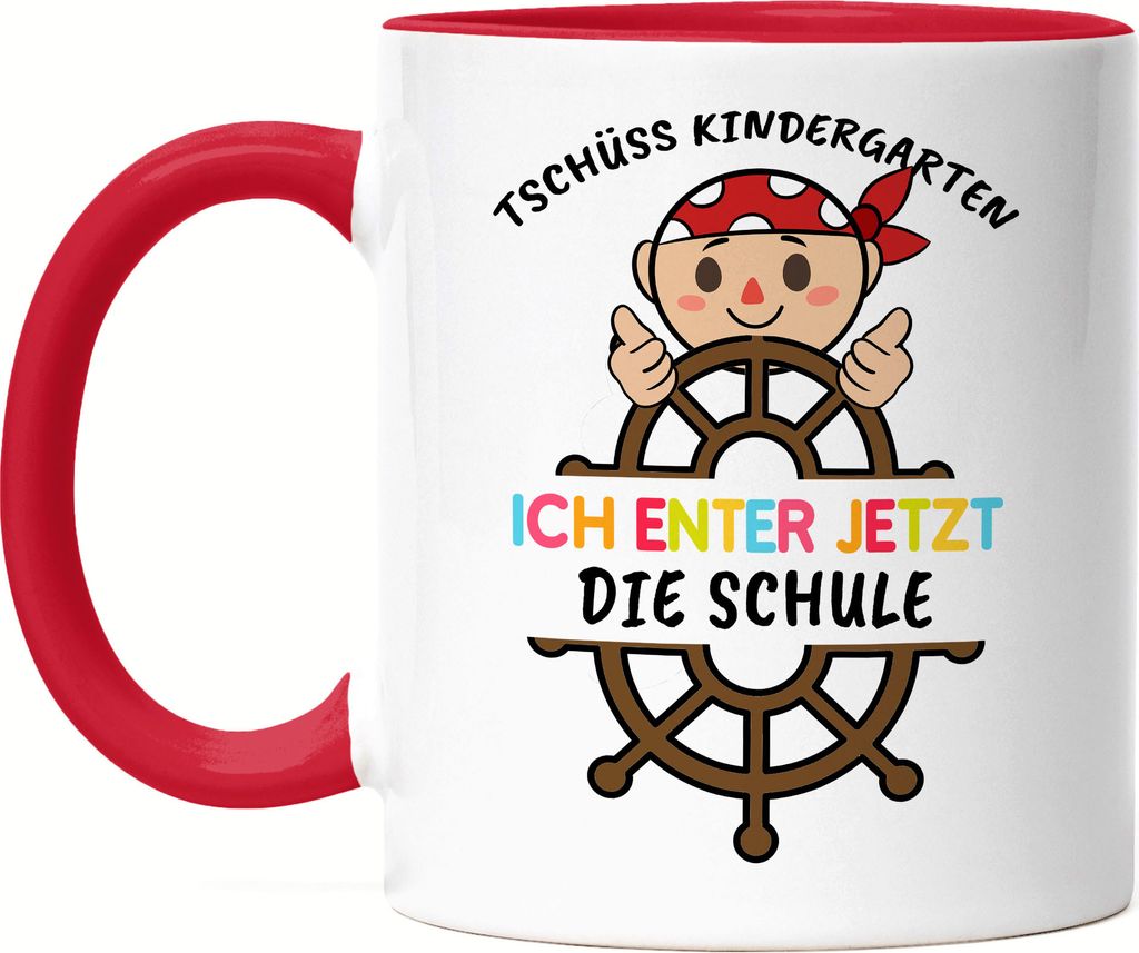 Tschüss Kindergarten Ich Entere Die Schule Tasse Rot Einschulungsgeschenk Piraten-Fans Piraten-Boot