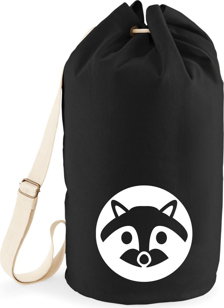 Huuraa Seesack Waschbär Kopf Silhouette 20 Liter Black Baumwolle Rucksack Geschenkidee