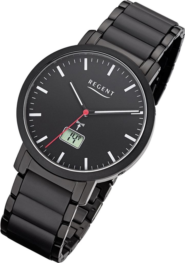 Regent Herren Uhr Funkuhr FR-255 Analog-Digital Metallarmbanduhr schwarz URFR255