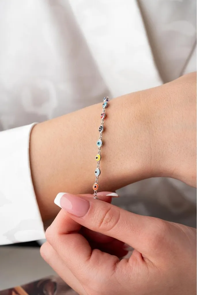 Bracelet nazar coloré en argent 925 rhodié - Finition luxe anti-terni