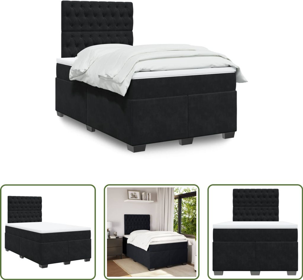 The Living Store Boxspringbett mit Matratze Schwarz 120x190 cm Samt