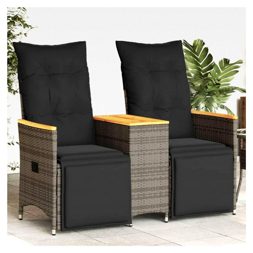 Rattan Balkonmöbel-Set - Gartenmöbel Sofa Set mit Tisch und Polstern - Kompakte Balkonmöbel - Verstellbares 2-Sitzer Gartensofa - 2 Gartensessel...