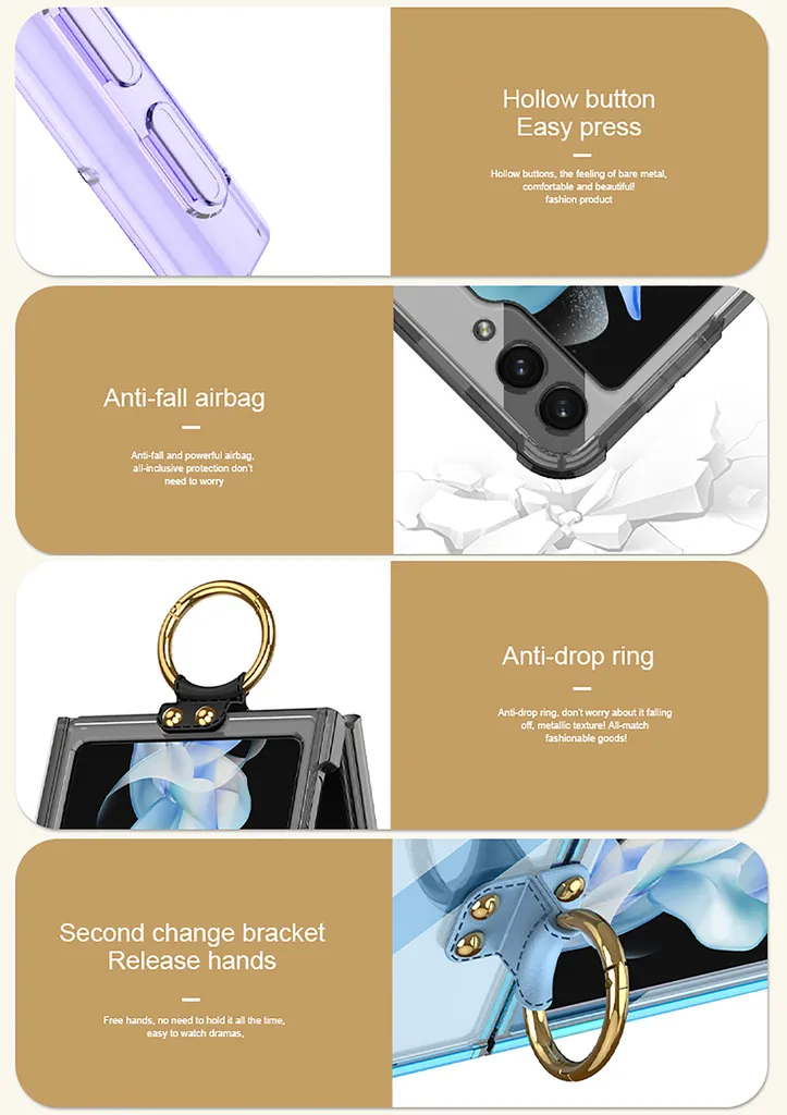 Custodia per Samsung Galaxy Z Flip 5, Custodia trasparente antiurto con protezione dello schermo e anello, compatibile con MagSafe nero - 6