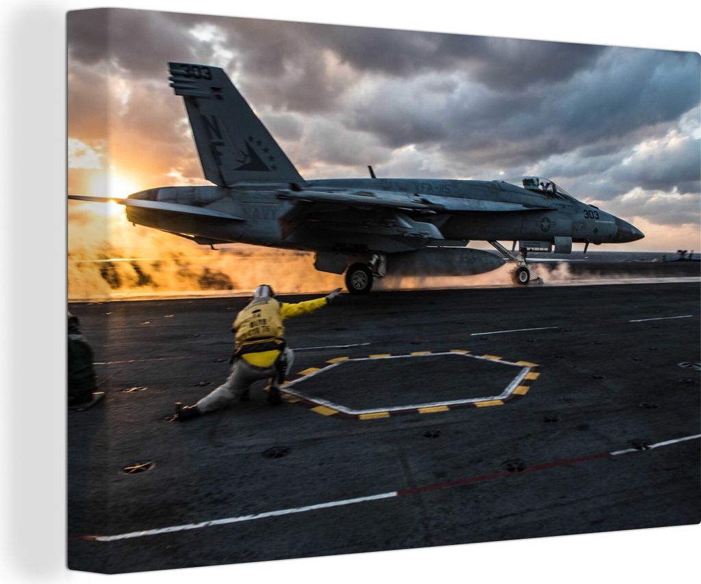 OneMillionCanvasses - Leinwandbilder - 140x90 cm, Flugzeuge - Düsenjäger - Sonne, Wandbilder Kunstdruck Wanddekoration