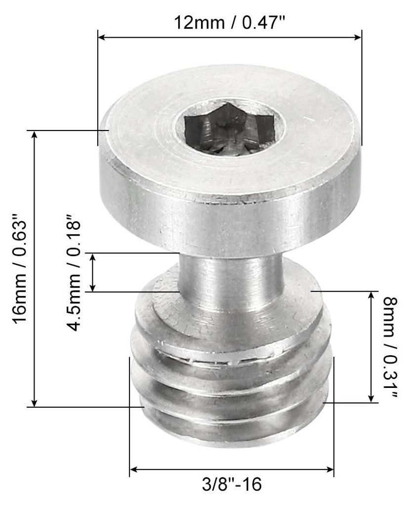 3-Pack Kamera Schnellspannschraube Stativschraube Edelstahl Sechskantschlitz Schraube fš¹r DSLR Kamera 3/8"-16 Gewinde 16mm L?nge silbern