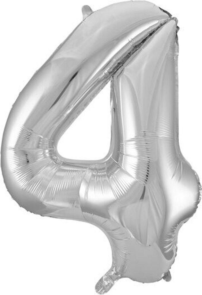 Unique Folienballon Zahl 4 silber ca. 86 cm