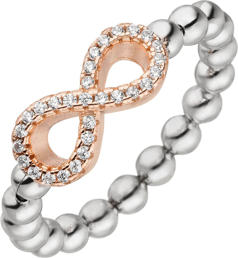 Elastischer Ring Unendlichkeit aus 925 Silber mit 29 Zirkonia Fingerring Damen Innenumfang 50mm Ø15.9mm