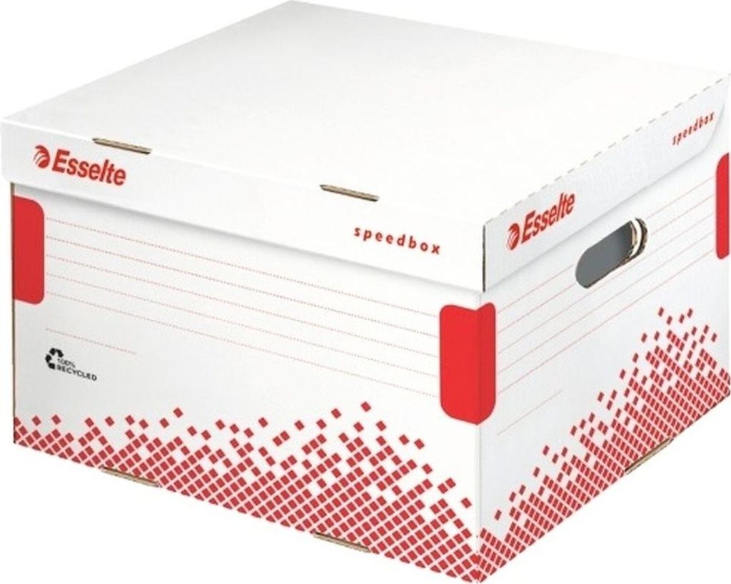 Archívna krabica Esselte Speedbox L so sklápacím vekom biela/červená 433×263×364 mm