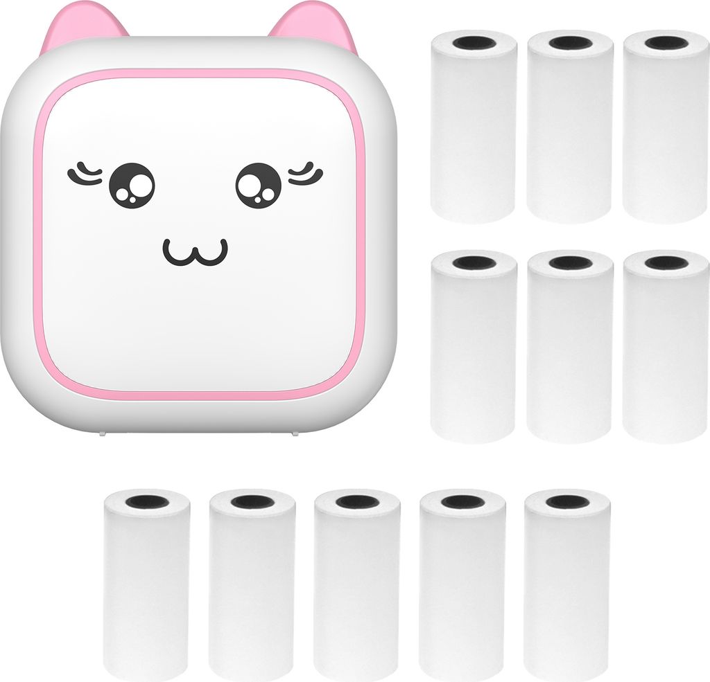 Mini-Thermodrucker, multifunktional Sticker-Maker, sofortiger Fotodrucker, unterstuetzt BT-Verbindung fuer Smartphone mit 11 Papierrollen 57 mm, ko...
