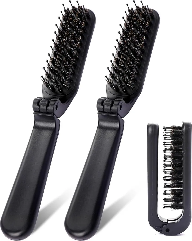 Brosse à cheveux pliable lot de 2 anti-nœuds poils de sanglier de voyage