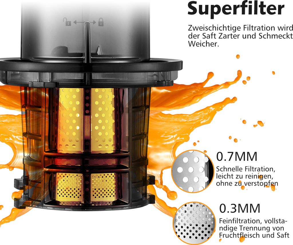 Slow Juicer Entsafter 350W - Mit 140mm Großeinfüllschacht
