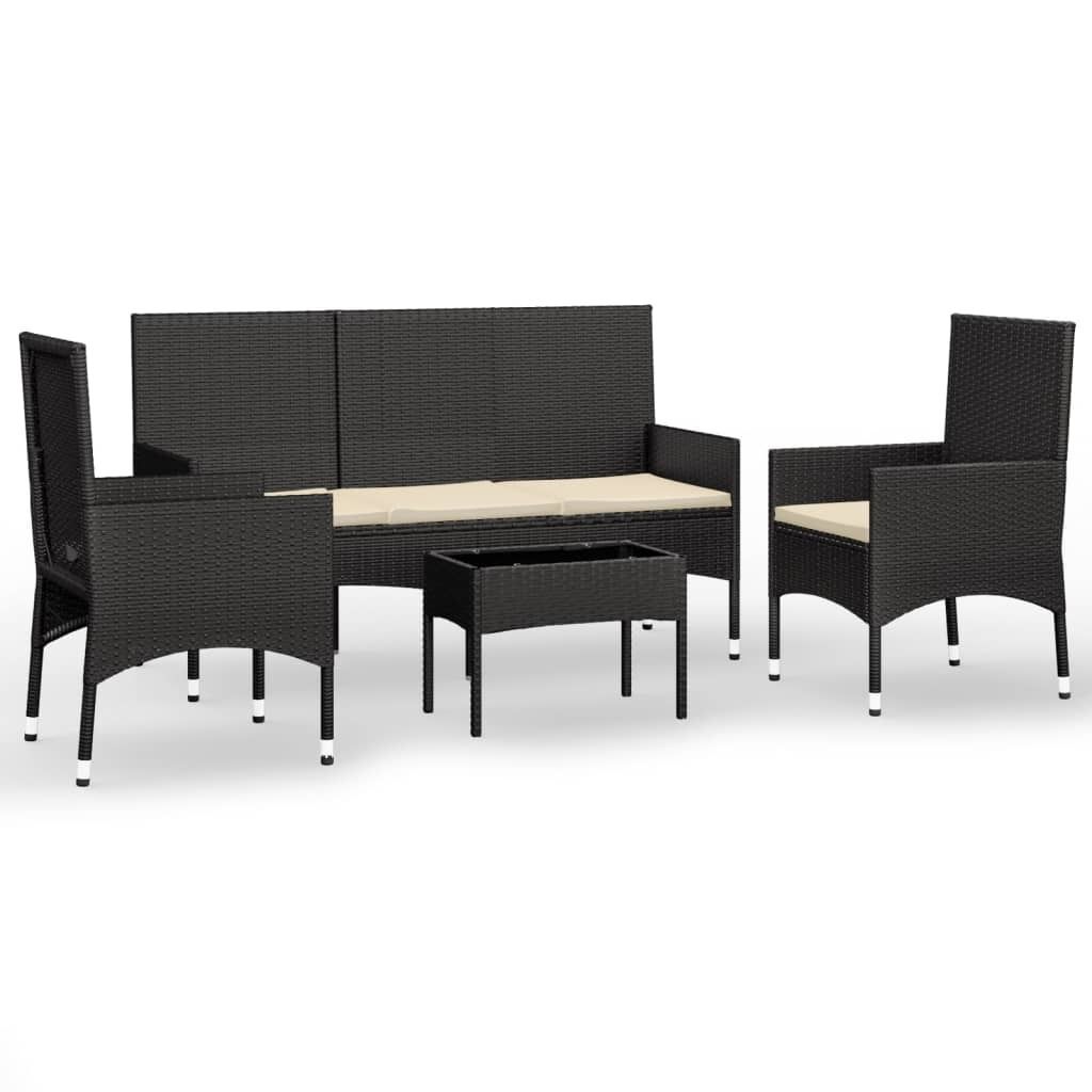 "WINTER SALE" 4-tlg. Garten-Lounge-Set - elegantes Design - Sitzgruppe/Gartengarnitur - mit Kissen Schwarz Poly Rattan - Terassenmöbel NeuMöbel86...