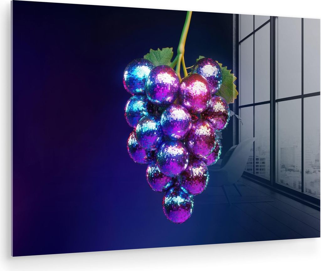 MuchoWow Glasbilder - Bilder auf Wandbild - Foto auf Glas Lila - Disco - Party - Weintraube 30x20 cm Wanddekoration aus Glas - Acrylglasbild - Acry...