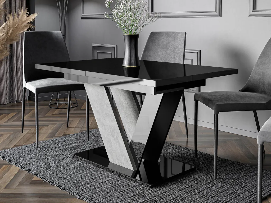 Table de salle à manger extensible GIBON 120x80 cm décor béton et noir