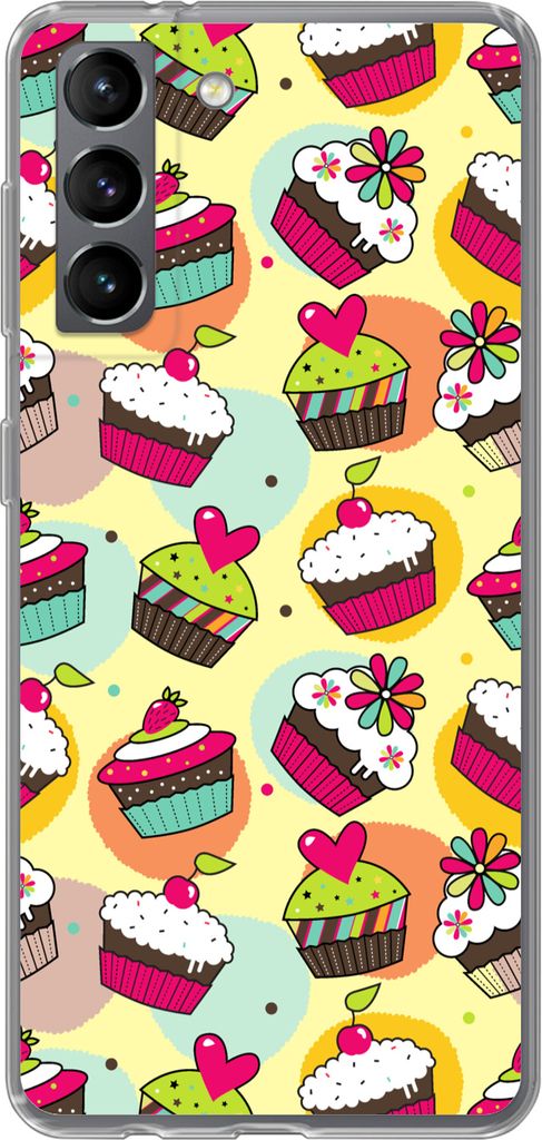 MuchoWow Handyhülle Schutzhülle Hülle für Telefoonhoesje Samsung Galaxy S21 Mädchen - Cupcake - Schnittmuster - Mädchen - Kinder - Baby Sil...