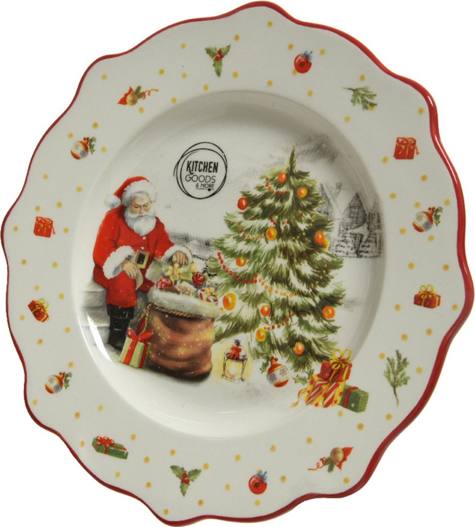 Weihnachtsteller mit Weihnachtsmann Motiv Keramik 26cm weiß Produktbild 