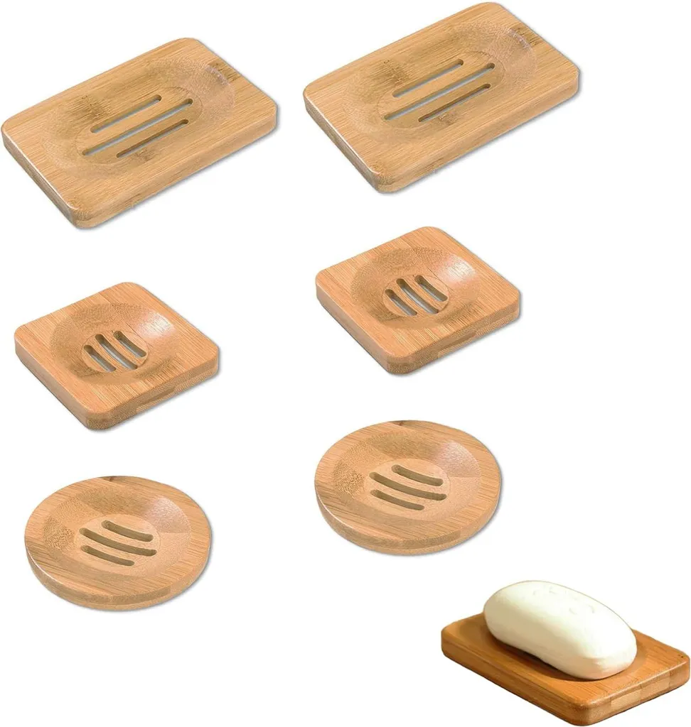 Porte-savon en bambou artisanal - Lot de 6 pièces - Coloris Marron Bois