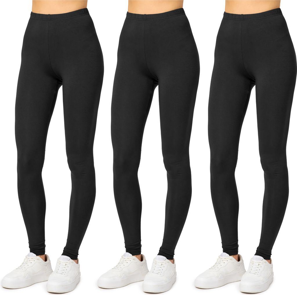 Merry Style 3 Pack Damen Lange Leggings aus Viskose (Schwarz/Schwarz/Schwarz, XL) MS10-143