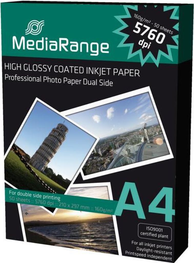 MediaRange Foto Papier hochglänzend A4 160g  50 Blatt Dual Produktbild 