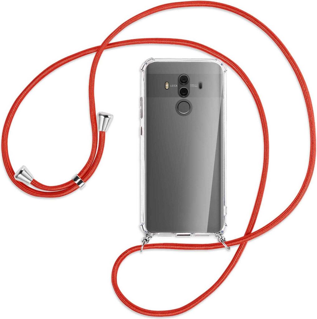 Handykette Backcover-Schutzhülle mit Band (Metall silberfarben) für Huawei Mate 10 Pro - rot