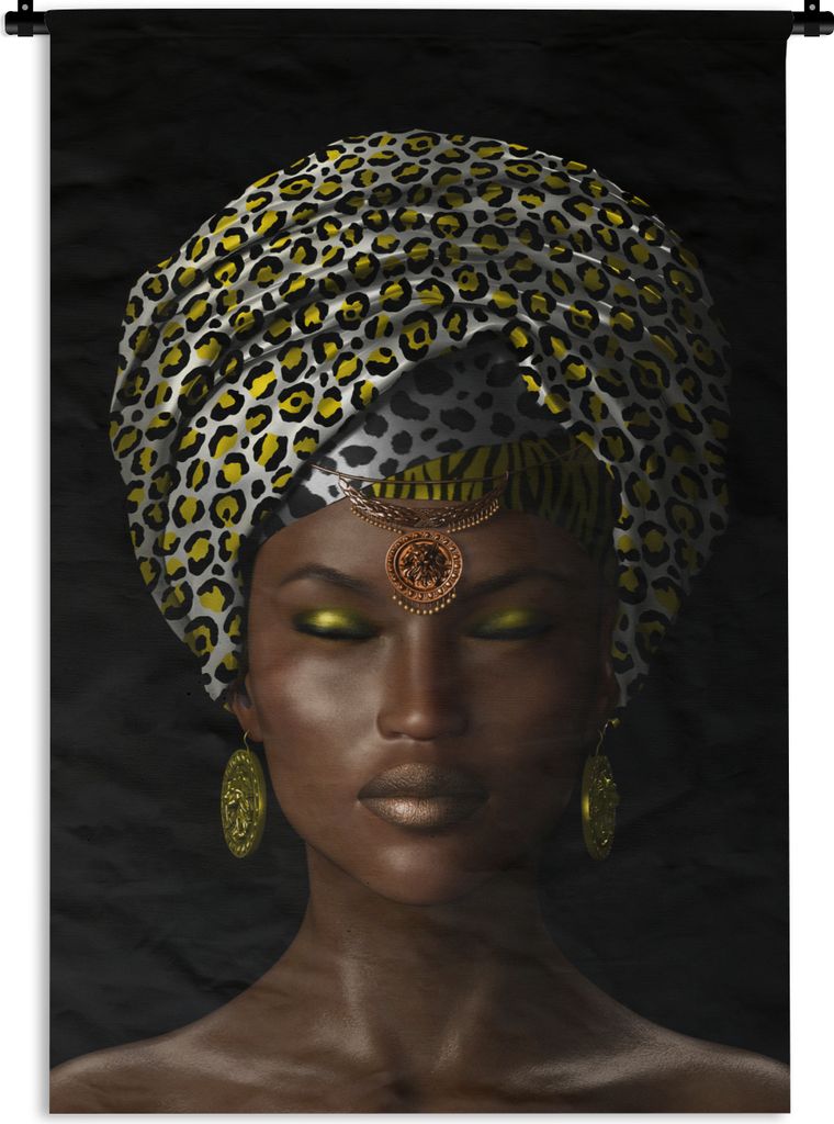 MuchoWow Wandteppich Wandbehang Frauen - Accessoires - Gelb 90x135 cm Tapisserie Dekoration Wandtuch - Baumwolle - Wandskulptur