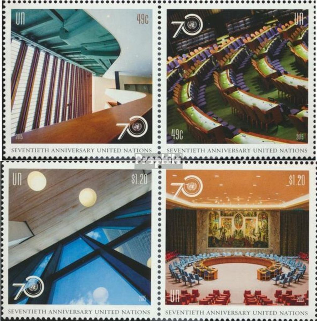 Briefmarken UNO - New York 2015 Mi 1492-1495 Paare (kompl.Ausg.) postfrisch 70 Jahre UNO