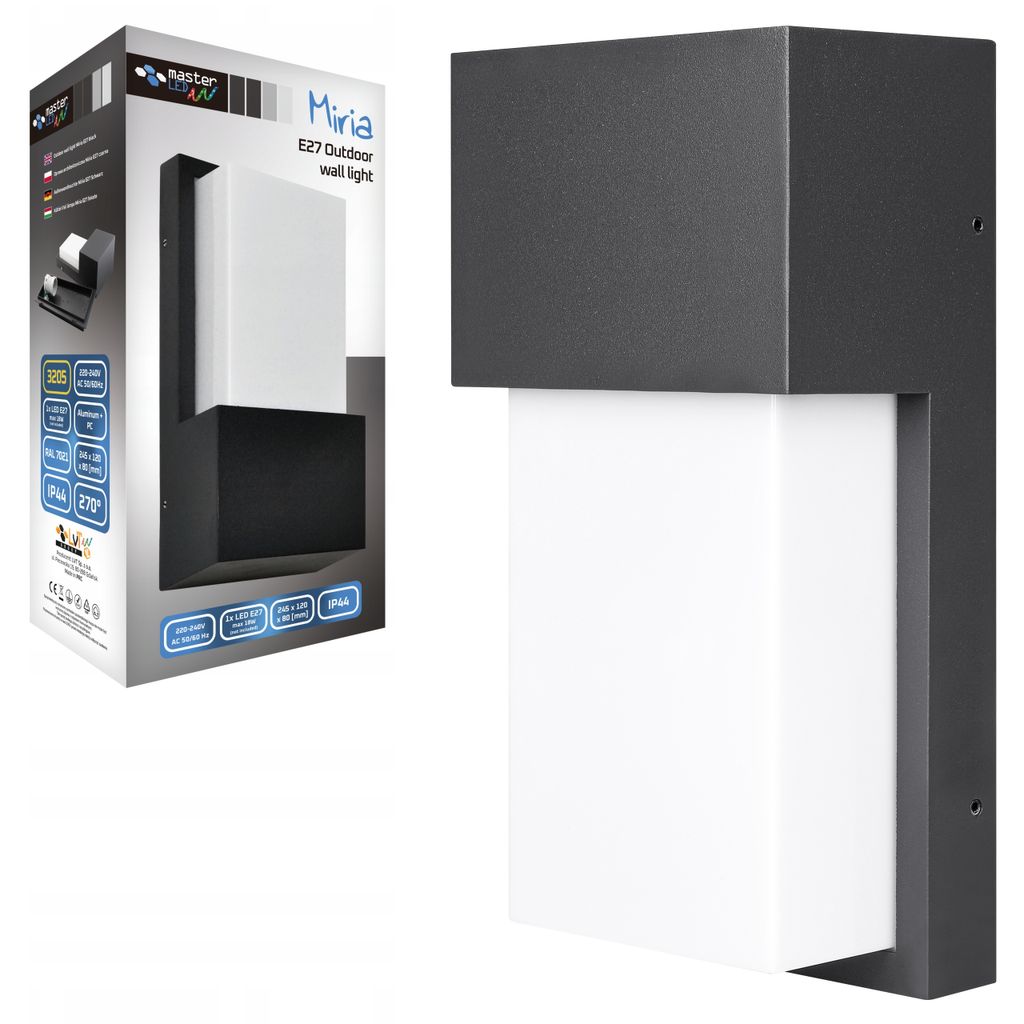 MasterLED Außenwandleuchte Miria 25cm – E27 – IP44 – Antrazit – Moderne Fassadenleuchte aus Aluminium für Hauswand - Balkonbeleuchtung