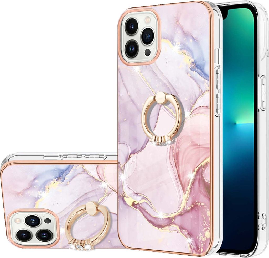 iPhone 15 Pro Marmor Handyhülle mit Ring Ständer Ultra Dünn Weich Bumper Schutzhülle für iPhone 15 Pro Roségold