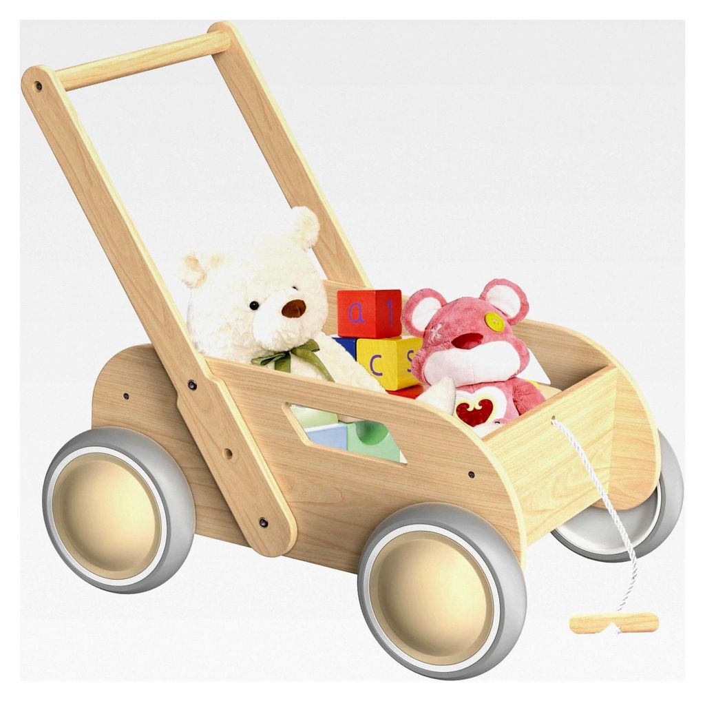 Holz Lauflernwagen, Lauflernhilfe für Kinder, Schiebe- und Ziehspielzeug, Kinderwagen aus Holz, Baby Walker mit Rädern, Geschenk für Geburtstag ...