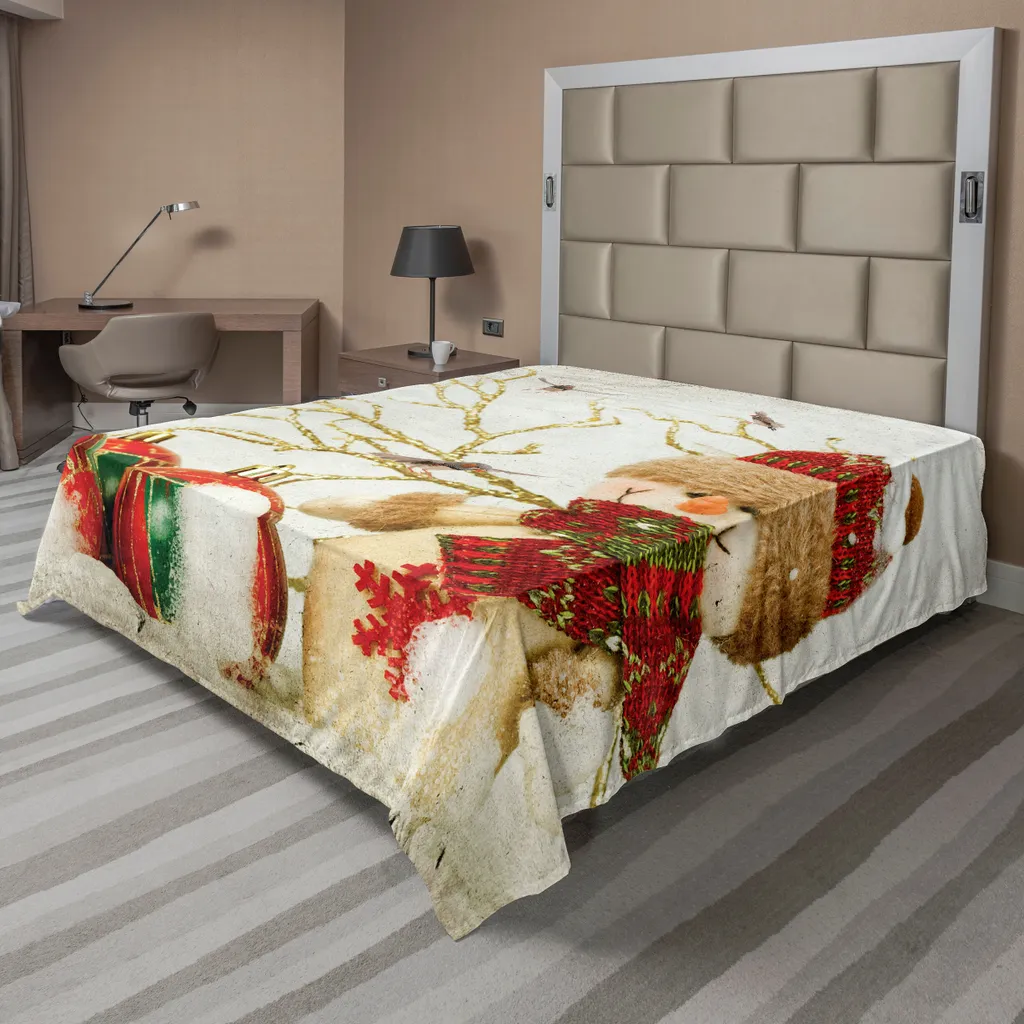 ABAKUHAUS Drap de lit de Noël Bonhomme de neige 275x260 cm Multicolore