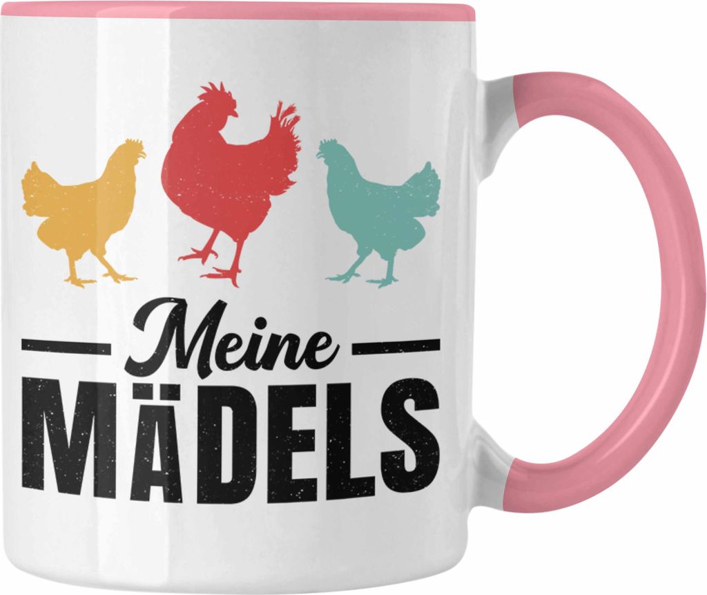 Trendation - Meine Mädels Tasse Geschenk Spruch Hühner Bauer Bäuerin Landwirt Geschenkidee (Rosa)