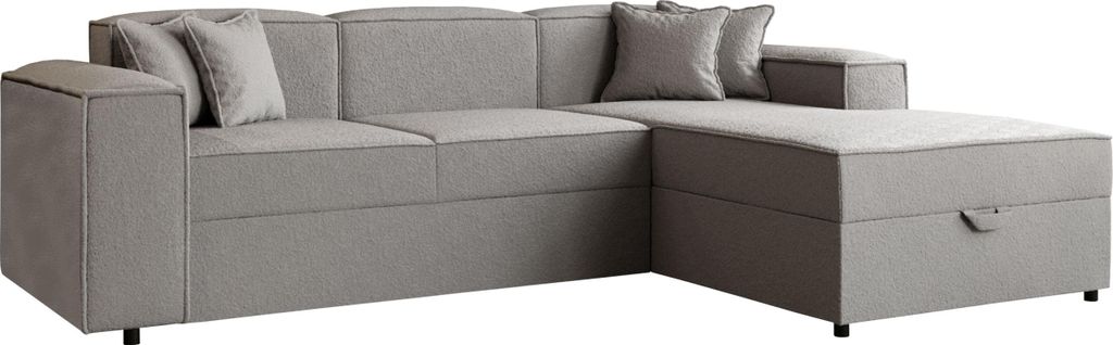 MIRJAN24 Ecksofa Santos L Boucle, L-Form Eckcouch mit Schlaffunktion und Bettkasten, Polsterlehnen fest montiert, Kissen-Set (Farbe: Coral 75, Seit...