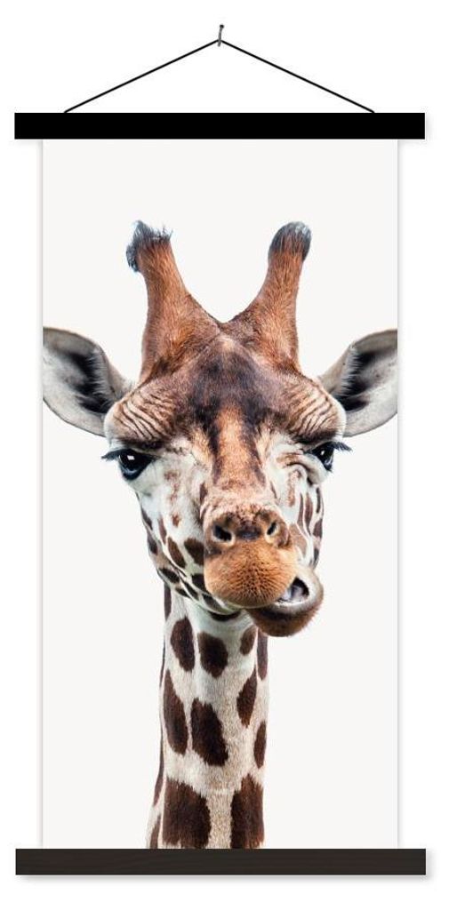 MuchoWow Textilposter Jungen - Giraffe - Tiere - Kopf - Porträt - Kind - Mädchen 90x180 cm mit schwarzem Rahmen - Dekoration Wohnzimmer