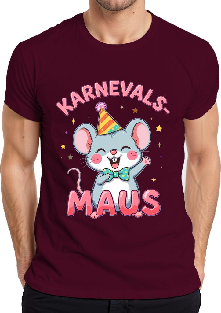 Karnevalsmaus Karneval Fasching Party süß Fastnacht Jeck Köln Herren T-Shirt, Burgundy, 3XL