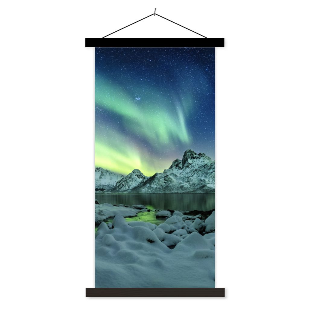 MuchoWow Textilposter Meer - Eis - Nordlicht - Winter - Natur 40x80 cm mit schwarzem Rahmen - Wandemalerei