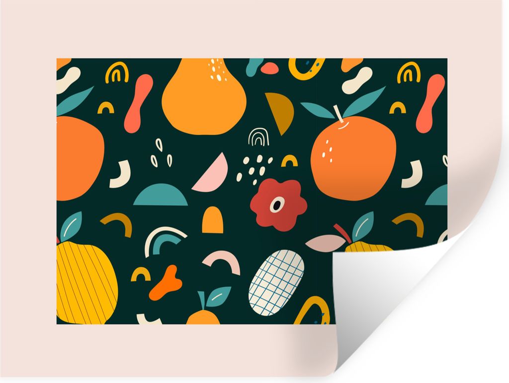 MuchoWow Wandtattoo Wandsticker Wandaufkleber Obst - Schleife - Abstrakt - Pastell - Birne 80x60 cm Selbstklebend und Repositionierbar - Faltenfrei