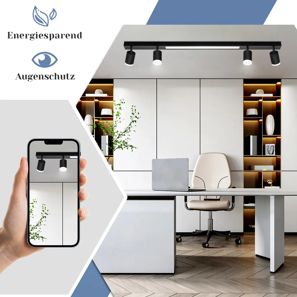 Rampe de Spots de Plafond Design Noir Orientable avec Intensité Variable ZMH