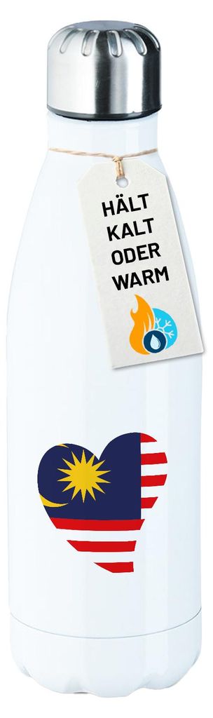 Huuraa Trinkflasche Malaysia Flagge Herz 500ml White Edelstahl Wasserflasche Trinkflasche Geschenkidee
