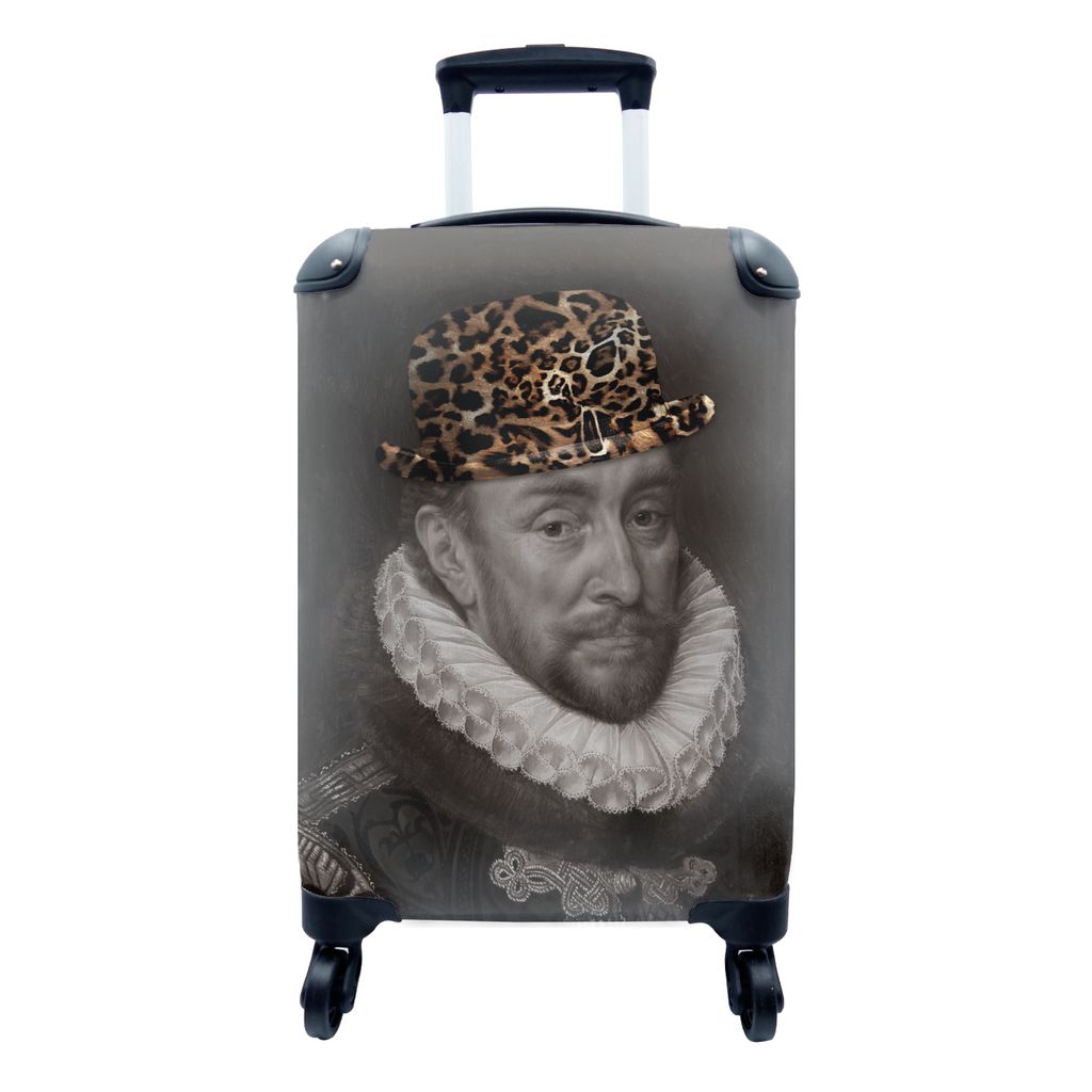 MuchoWow Koffer Handgepäck Trolley Rollkoffer Kleine Reisekoffer mit 4 Rollen - Wilhelm von Oranien - Kunst - Pantherdruck - Cabin Size < 55x40x...