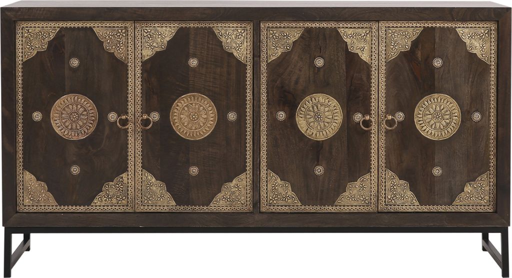Marrakesch Orientalische Deko Sideboard mit Türen aus Holz & Messing 150cm groß als Wohnzimmer Möbel | Vintage Kommode Komode Adaja für stilvol...