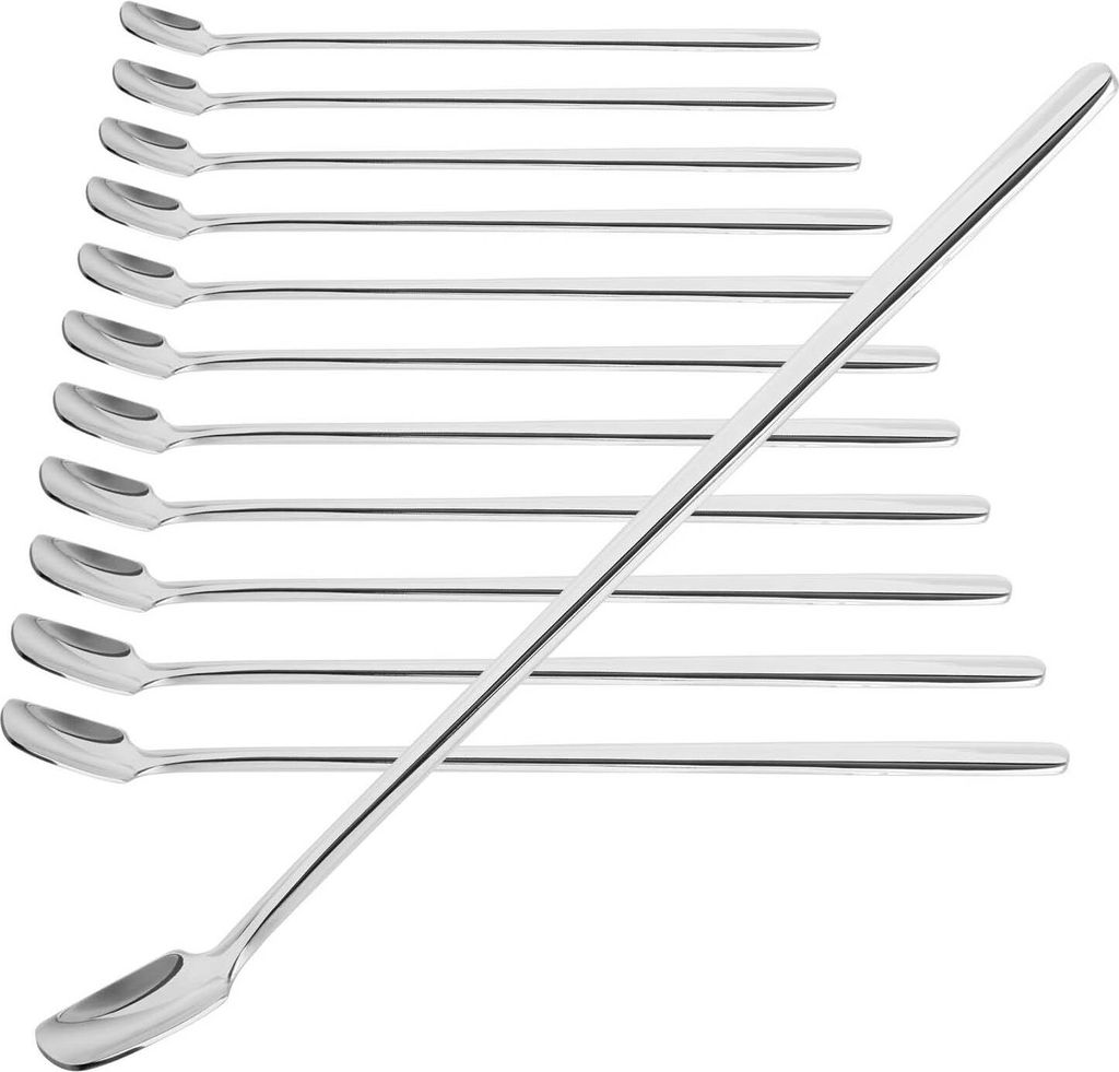 com-four 12x Löffelset Edelstahl-Löffel mit langem Griff für Cocktails, Tee, Kaffee, Milchshake, Matcha, Kaltgetränk, Desserts - Kaffeelöffel