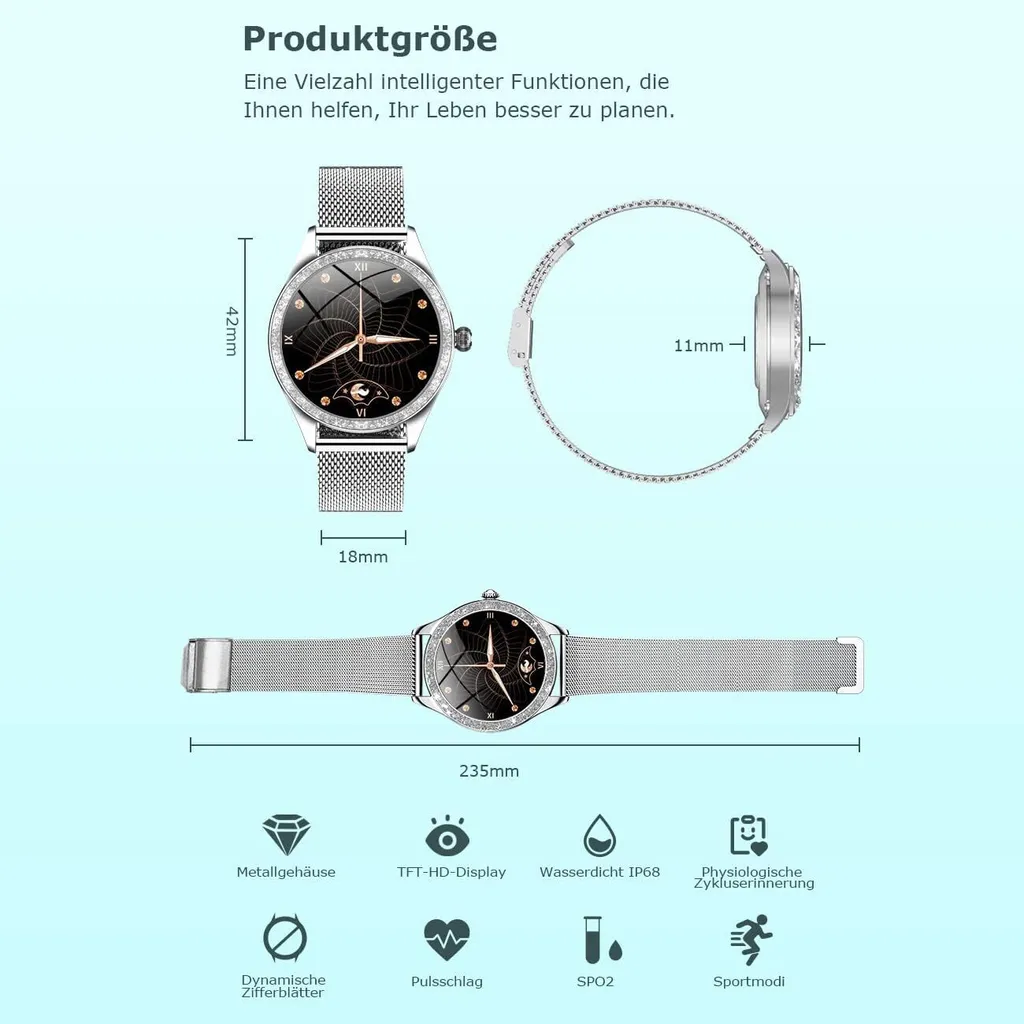 Regalo Ideale Smartwatch Donna Argento - Orologio Elegante con Salute - 7