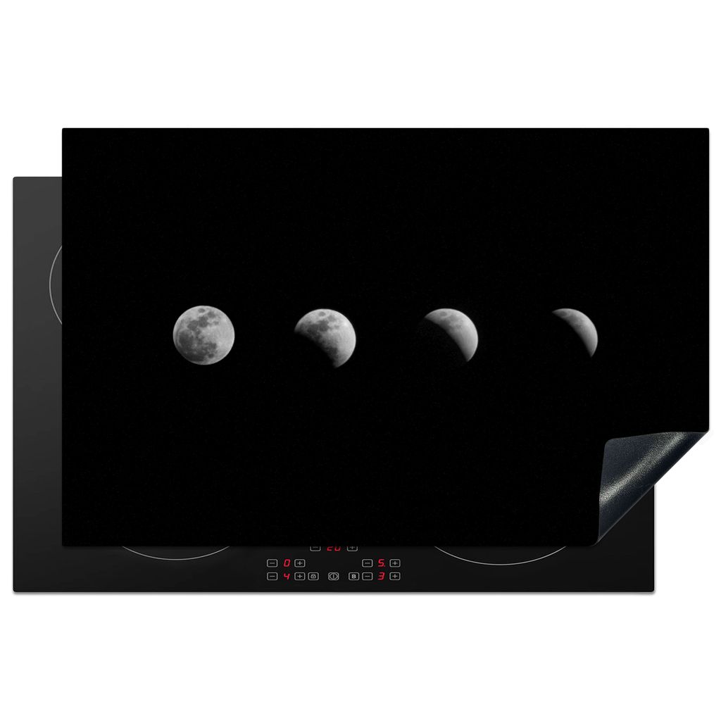 KitchenYeah Herdabdeckplatte Schwarz - Weiß - Mond - Mondphase - Weltraum , 80x52cm, Küche Deko, Glaskeramikkochfeld Herdabdeckung, Abdeckplatt...